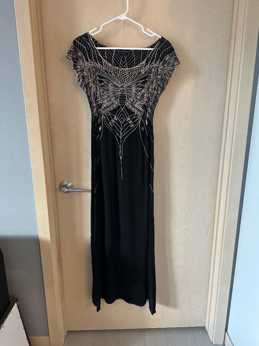 Black Embroidered Butterfly Maxi Dress XS Whimsigoth Ethereal Bali Art Deco